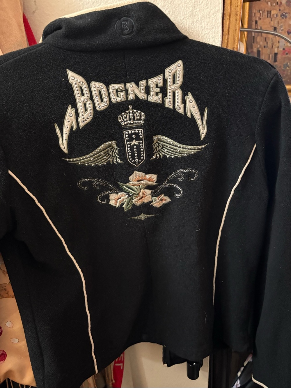 Bogner Black Ski Jacket with Embroidered Crest & Floral Detail